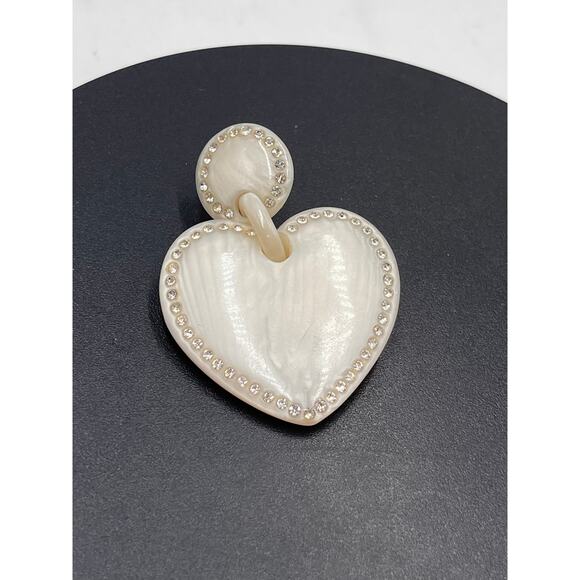 Lele Sadoughi Jewel crystal Stitched Mother of Pearl Acetate Heart Earring *One - Picture 3 of 8
